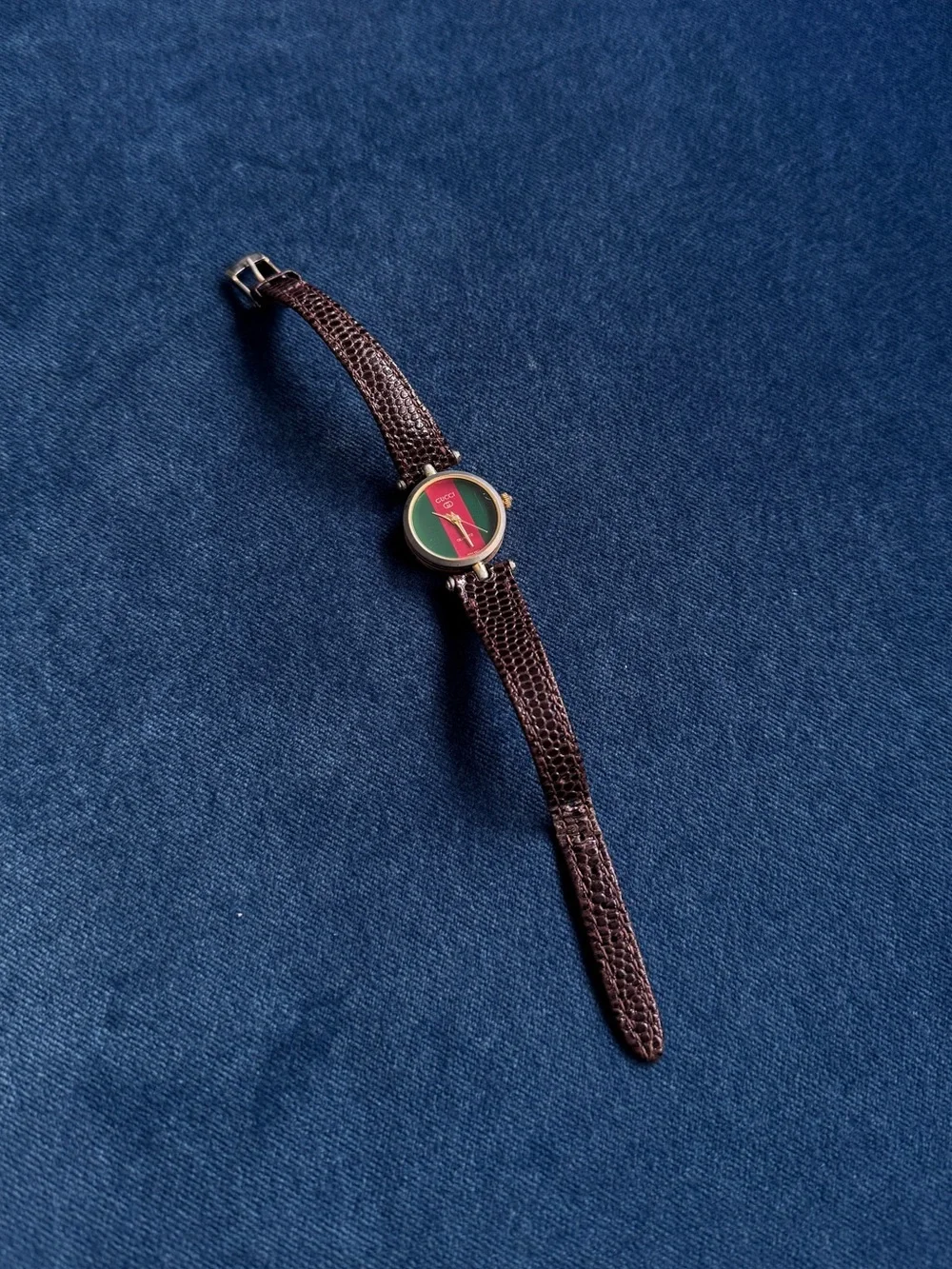 Vintage‎ Gucci 1980’s Two Toned Wristwatch Brown Lizard Strap .